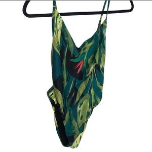 Jolyn Green Tropical Print Steve 2 V-Neck One Piece Swimsuit Size S